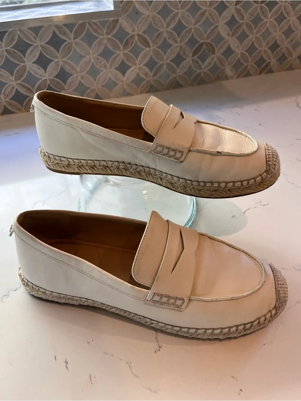 Sam Edelman Kai Cream Ivory Espadrille Penny Loafers Size 8